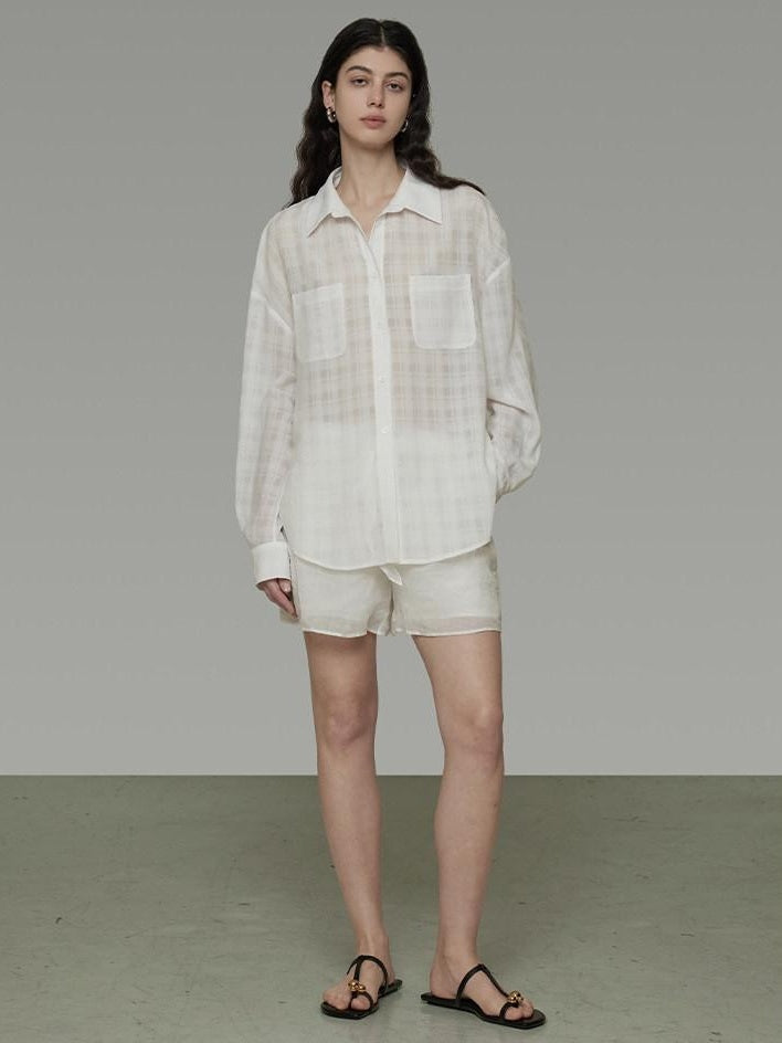 unspoken Pure Ramie Tie Waist Straight Leg Minimal Workwear Women White Mid-Length Shorts