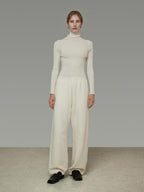 unspoken Soft Breathable Cotton High Waist Drawstring Minimalist Office Wide Leg Pants