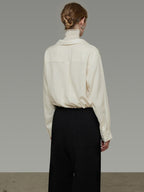 unspoken Breathable Lyocell Relaxed Button Collar Patch Pocket Women Beige Shirts