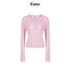 fano_Soft_Bubblegum_Pink_Slim_Korean_V-neck_Long_Sleeve_Women_Acrylic_Sweaters_MISSTT