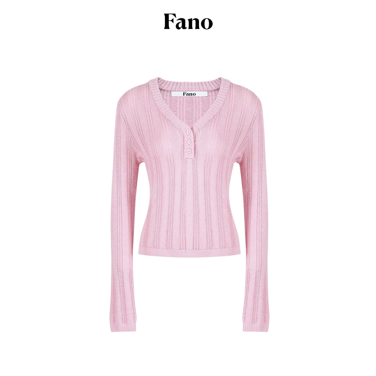 fano_Soft_Bubblegum_Pink_Slim_Korean_V-neck_Long_Sleeve_Women_Acrylic_Sweaters_MISSTT