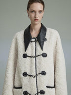 unspoken Thick Warm Minimalist Straight Fit Women Toggle Colorblock Mid Length Wool Coats
