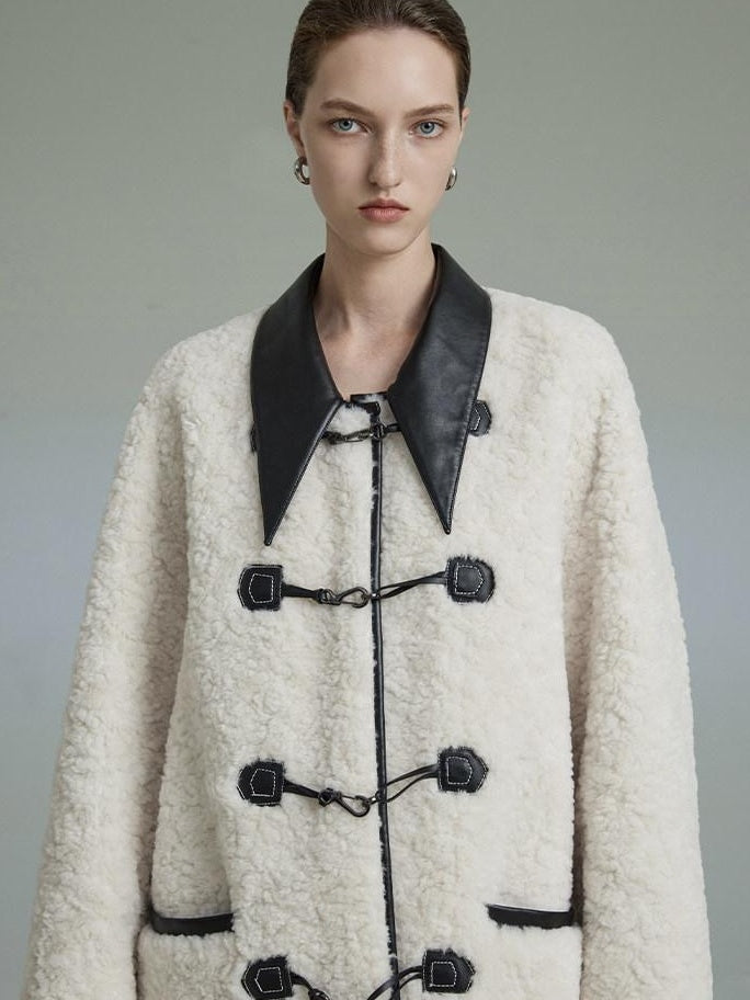 unspoken Thick Warm Minimalist Straight Fit Women Toggle Colorblock Mid Length Wool Coats