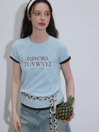 Lofi choose Printed Crew Neck Loose Fit Commuter Women Light Blue Short Sleeve T-Shirts