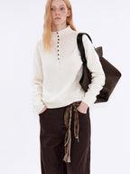 fano Wool Cashmere Blend Breathable Loose Half Open Collar Women Cardigans
