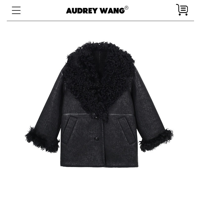 audreyyang_Warm_Wool_Shearling_Collar_Patchwork_Loose_Midlength_Women_Black_Long_Coats_MISSTT