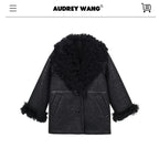 audreyyang_Warm_Wool_Shearling_Collar_Patchwork_Loose_Midlength_Women_Black_Long_Coats_MISSTT