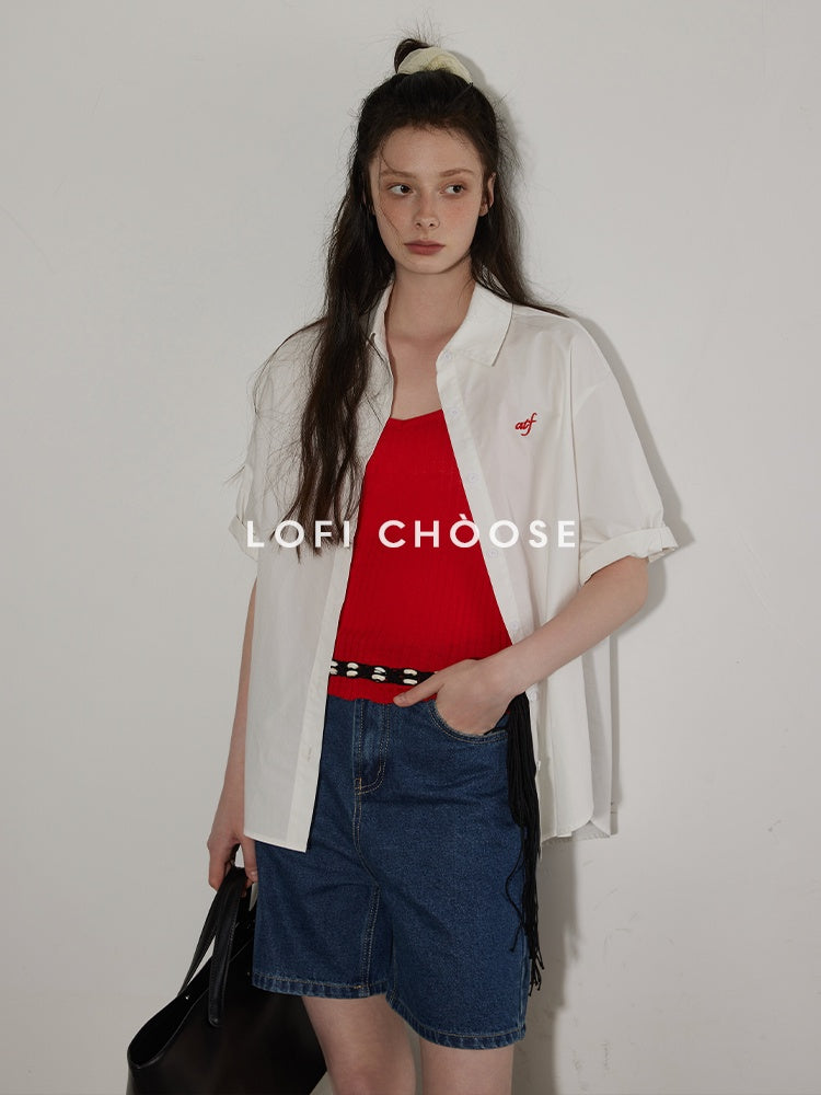 Lofi_choose_Lightweight_Embroidered_Plaid_Button_Down_Loose_Commuter_Short_Sleeve_Women_Shirts_MISSTT