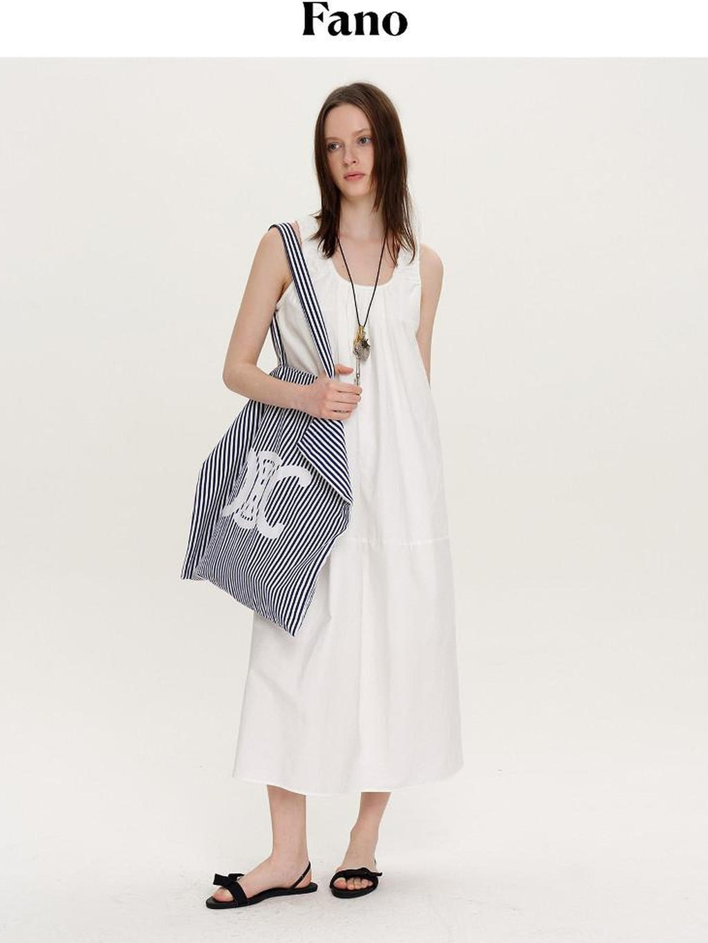 fano Soft Cotton Tencel Aline Sleeveless Crew Natural Travel Girls White Maxi Dresses