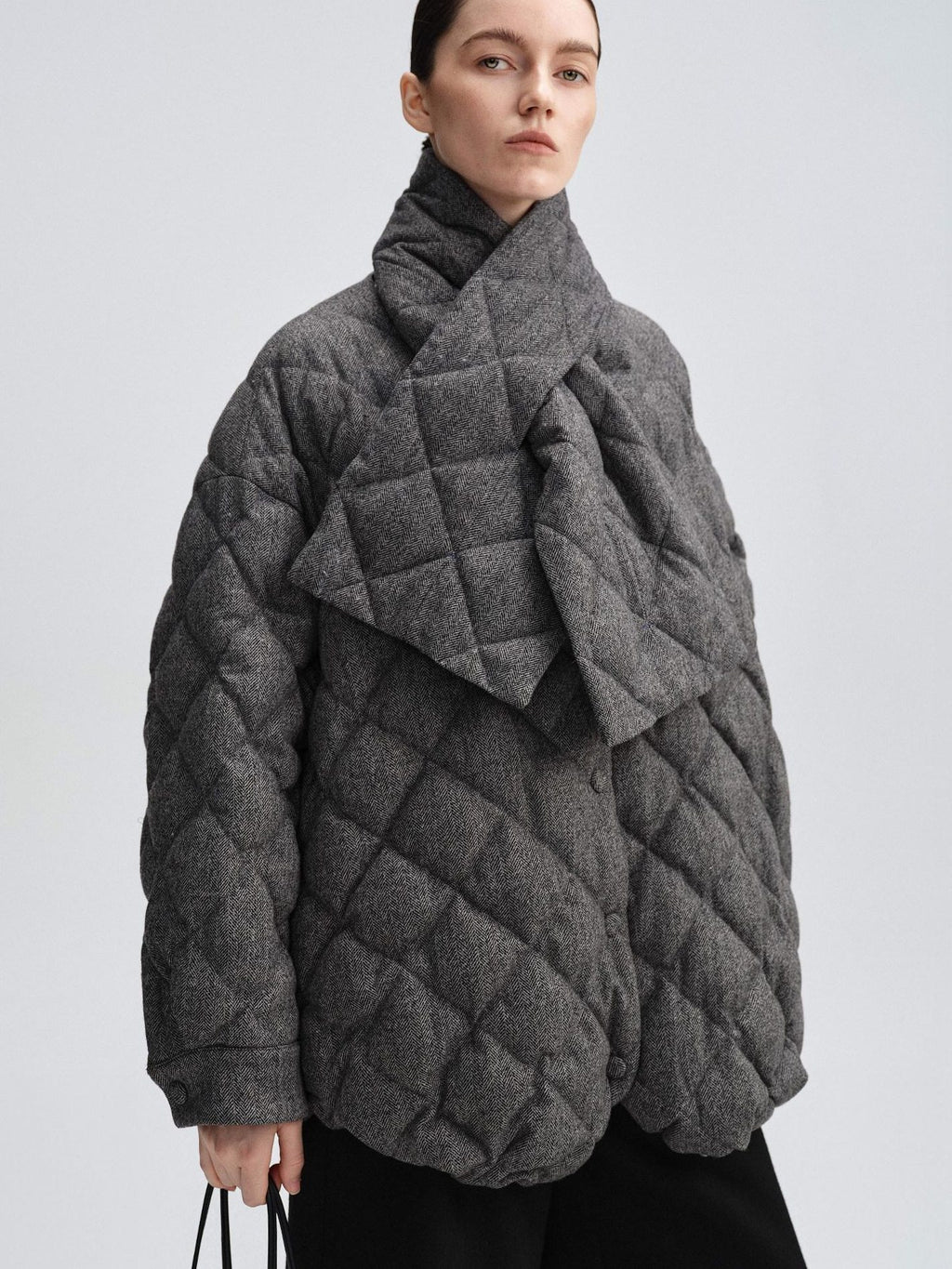 audreyyang 90 Percent Duck Down Warm Mid Length Diamond Quilt Wool Loose Women Down Jackets