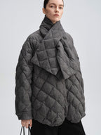 audreyyang 90 Percent Duck Down Warm Mid Length Diamond Quilt Wool Loose Women Down Jackets