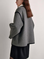 fano Wool Blend Toggle Pocket Straight Minimal Workwear Women Heather Gray Short Coat
