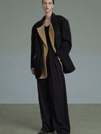 unspoken Original Thick Loose Fit Single Breasted Commuter Women Mustard Black Blazers