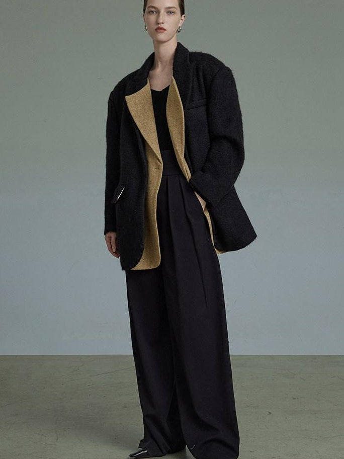unspoken Original Thick Loose Fit Single Breasted Commuter Women Mustard Black Blazers