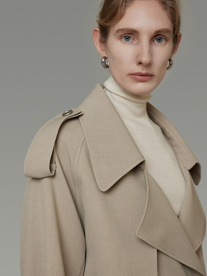 unspoken Online Exclusive Minimalist Loose Fit Midlength Light Khaki Women Trench Coats