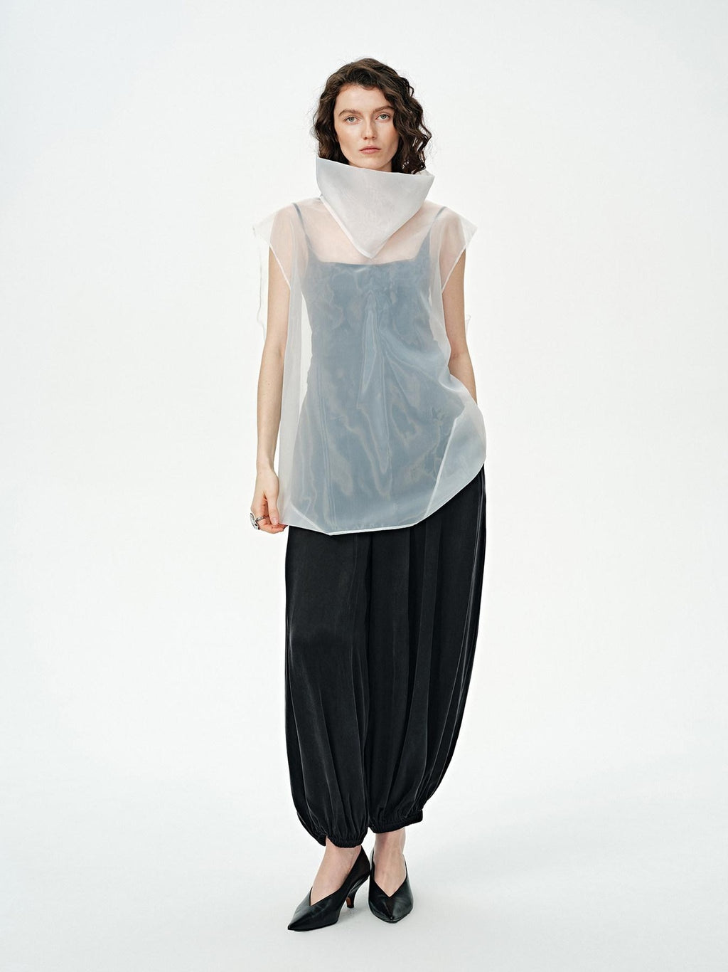 audreyyang Sheer Slimming High Neck Loose Fit Pullover Polyester Long Sleeve Crop Tops