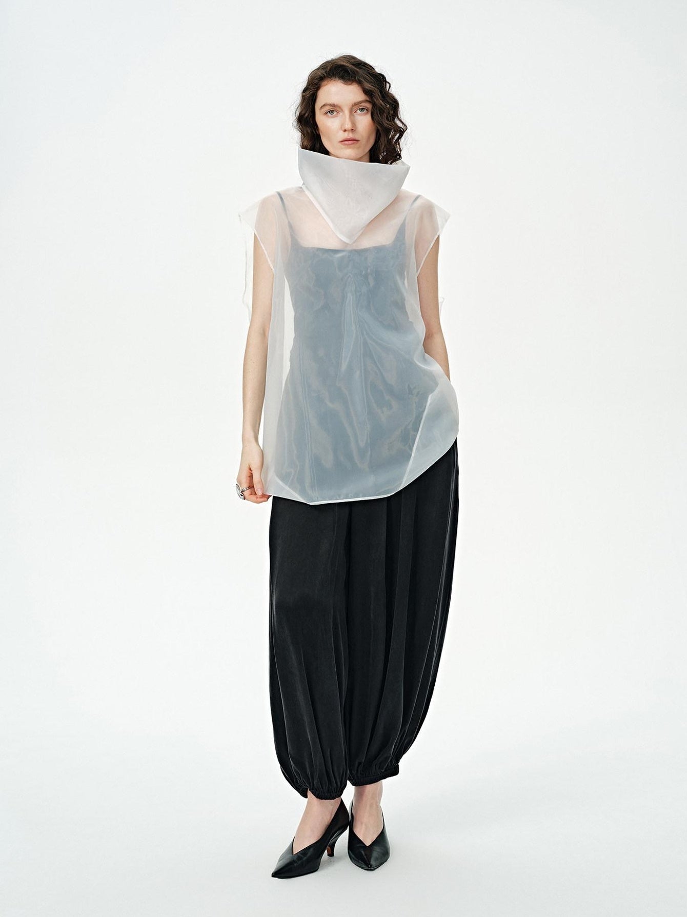 audreyyang Sheer Slimming High Neck Loose Fit Pullover Polyester Long Sleeve Crop Tops