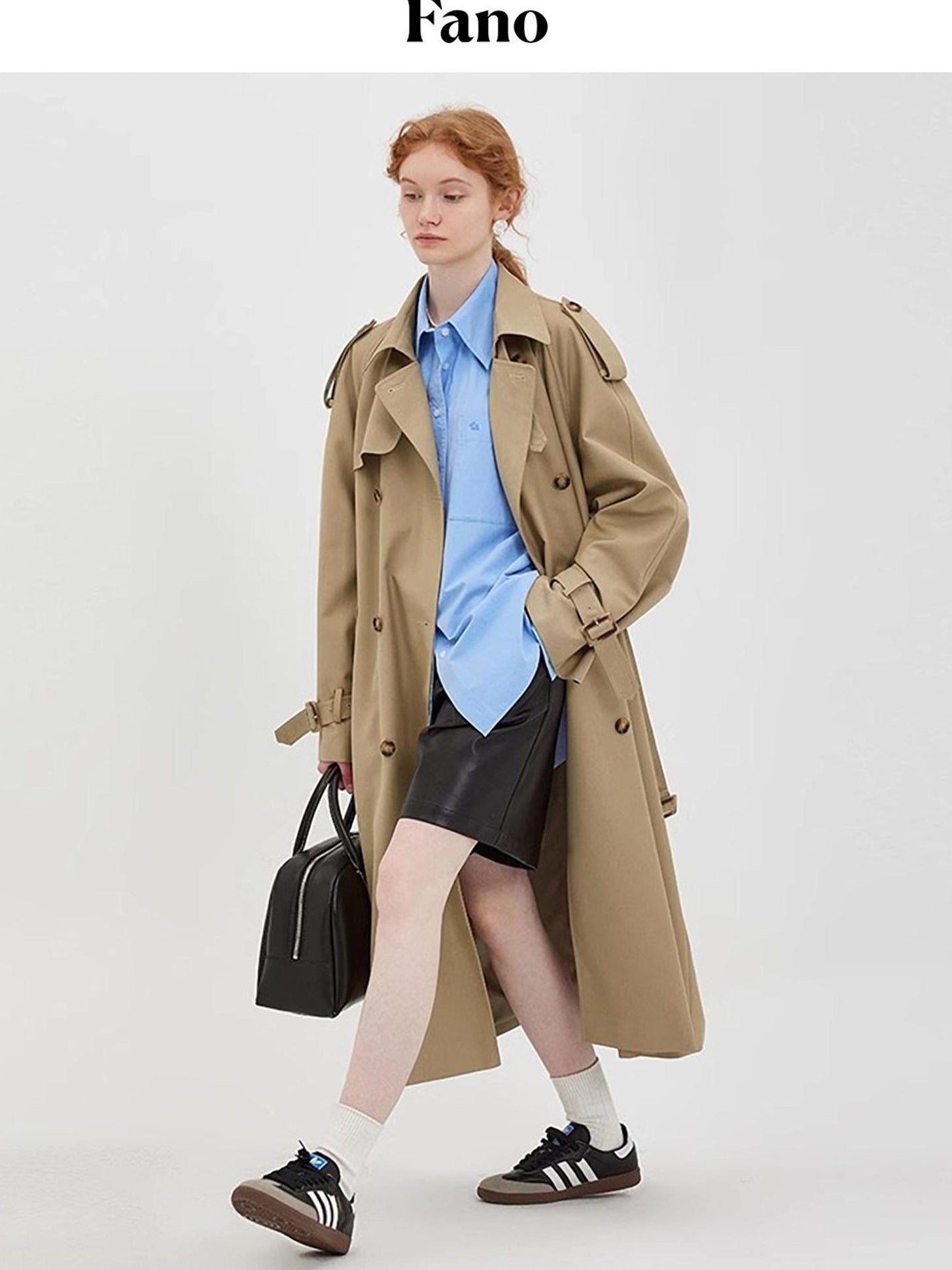 fano Double Breasted Button Loose Fit Raglan Sleeve Commuter Women Khaki Trench Coats