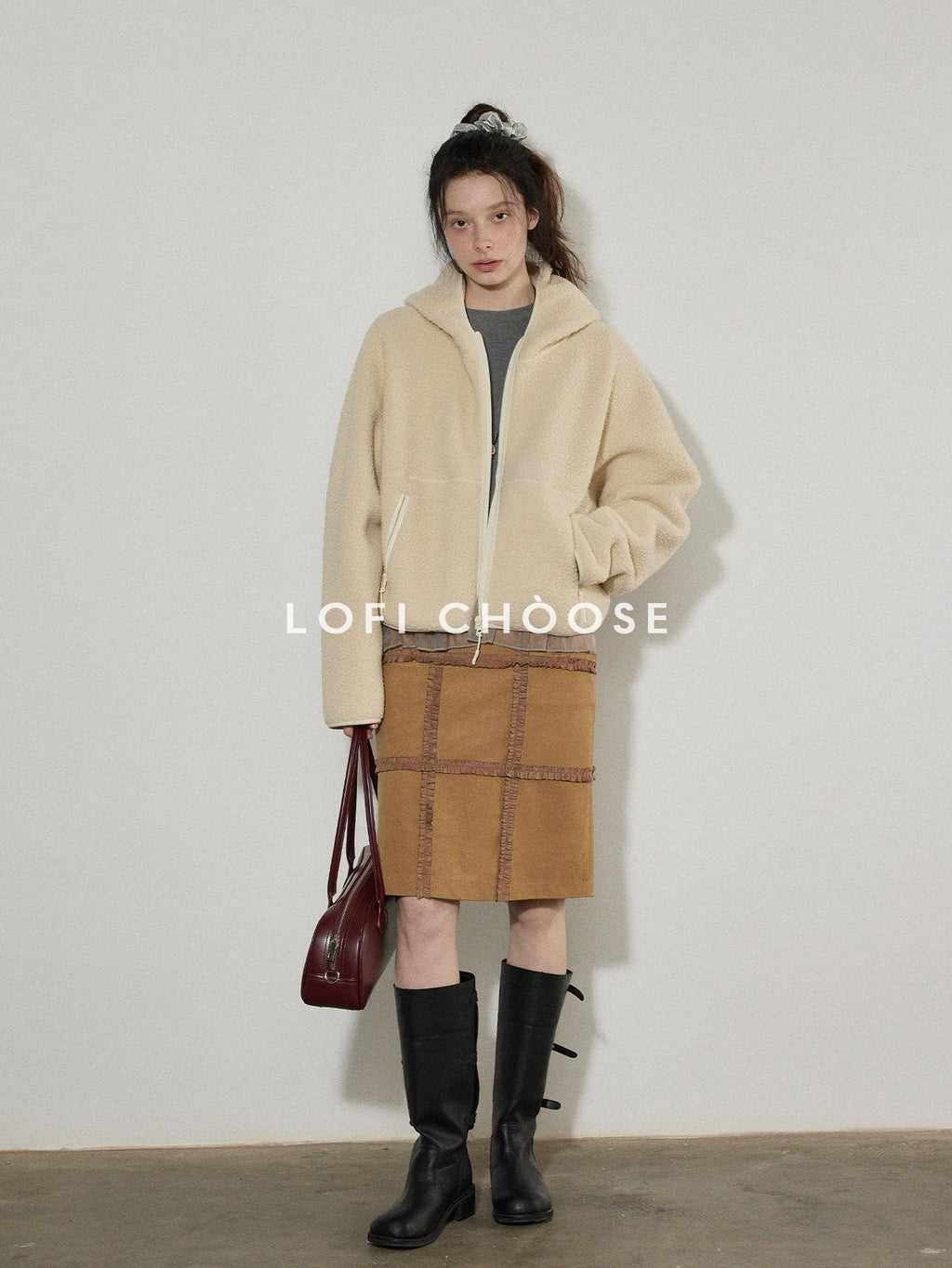 Lofi choose Thick Zippered Hooded Oversized Commuter For Women Apricot Plush Fleece Hoodie