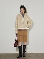 Lofi choose Thick Zippered Hooded Oversized Commuter For Women Apricot Plush Fleece Hoodie