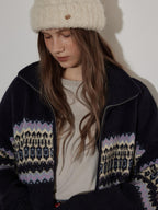 Lofi choose Cozy Thick Zip Front Work Loose Fit Women Office Acrylic Blend Navy Cardigans