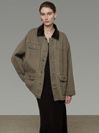 unspoken Pure Cotton Casual Loose Fit Colorblock Puff Sleeve Women Denim Jackets