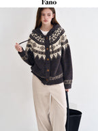 fano Cozy Hooded Jacquard Loose Fit Casual Long Sleeve Knit For Young Women Cardigans