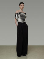 unspoken Soft Cotton Knit Striped Loose Minimalist Women Bardot Off Shoulder Crop Tops