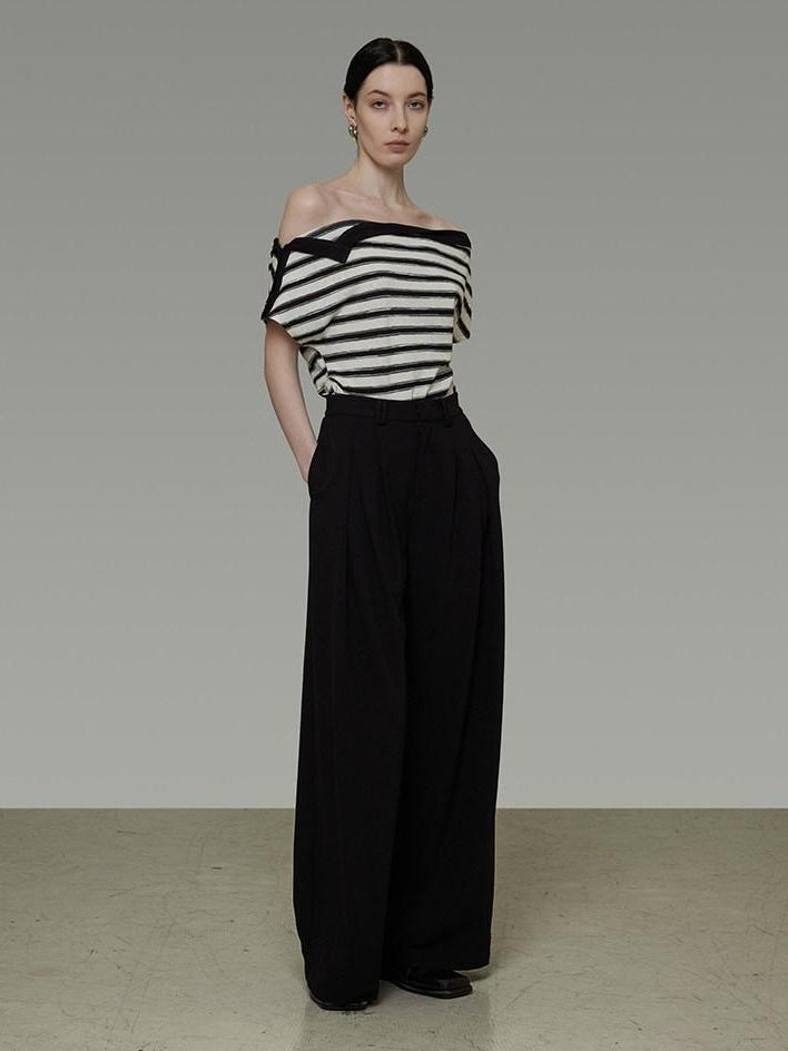 unspoken Soft Cotton Knit Striped Loose Minimalist Women Bardot Off Shoulder Crop Tops