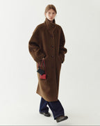 fano Soft Wool Blend Straight Cut Stand Collar Pockets Commuter Midlength Wool Coats
