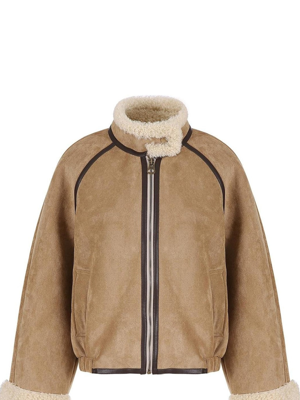 fano Comfortable Colorblock Stand Collar Zip Loose Fit Youth Camel Cropped Jackets