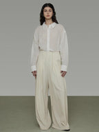 unspoken Breathable Embroidered Loose Polo Women Ramie Lyocell White Button Shirts