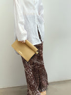 audreyyang Leopard Print Elastic Waist Minimal Office Loose Straight Womens Wide Leg Pants