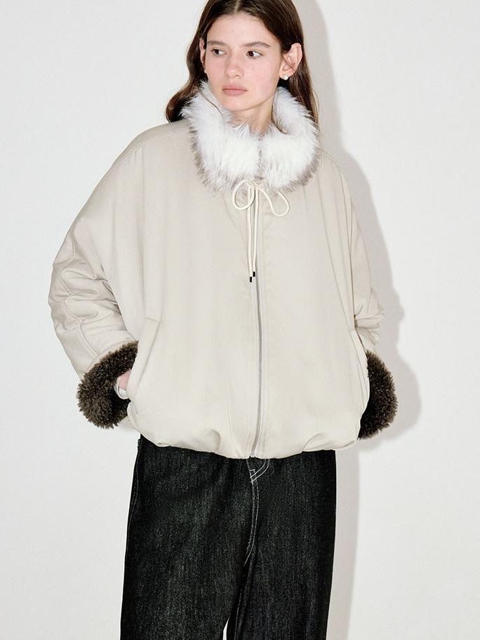 fano Cozy Insulated Korean Commuter Loose Fit Stand Collar Beige Grey Puffer Jackets