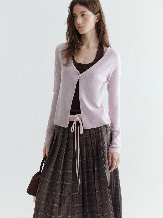 fano Soft Breathable Korean V-neck Slim Faux Layered Colorblock Cardigans