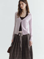 fano Soft Breathable Korean V-neck Slim Faux Layered Colorblock Cardigans