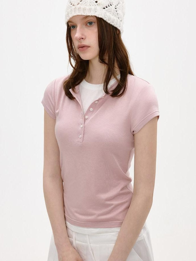 fano Lyocell Blend Commuter Korean Slim Fit Office Pink White Short Sleeve T-Shirts