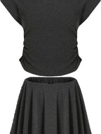 fano Chic V-neck Short Sleeve Two Piece Women Matching Set Top & Skirt Sets