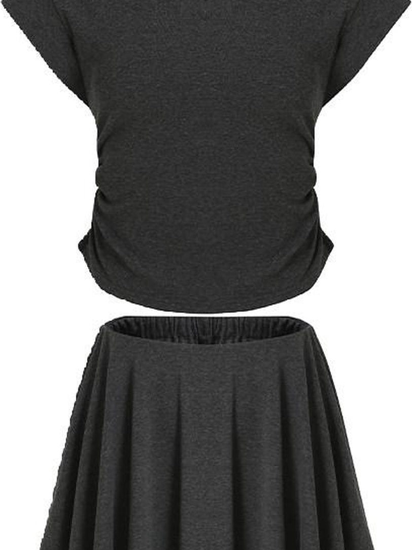 fano Chic V-neck Short Sleeve Two Piece Women Matching Set Top & Skirt Sets