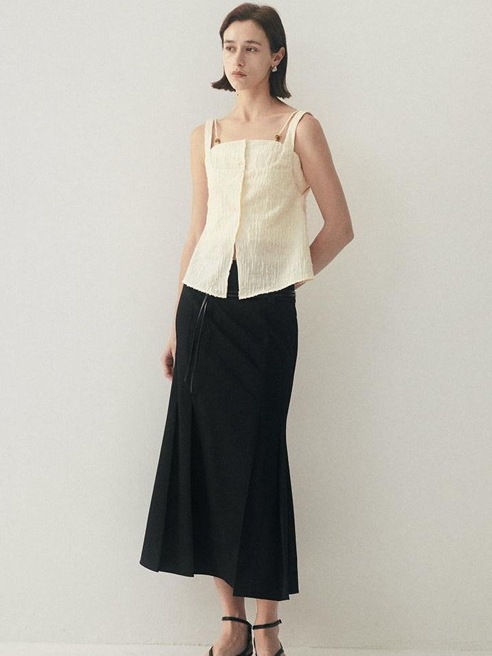 someonesometimes Button Detail Workwear Straight Fit Stretch Almond Beige Camisoles