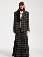 someone sometimes Original Design Plaid V-neck Long Sleeve Polyester Office Chic Top & Skirt Sets