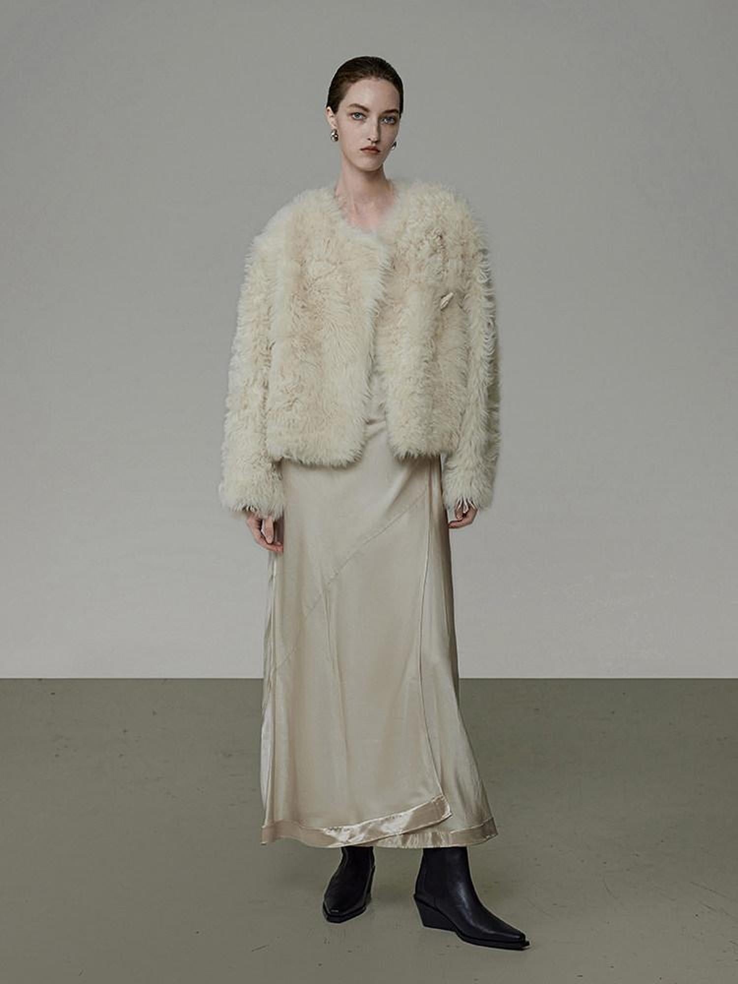 unspoken Minimal Off White Button Front Crew Neck Straight Fit Office Short Coat