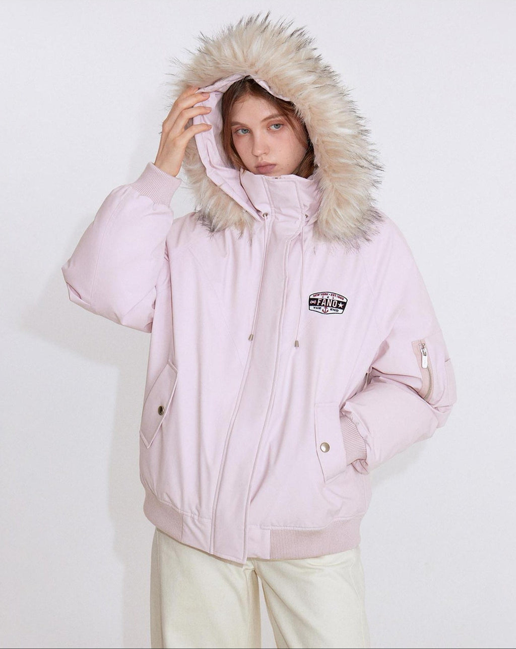 fano White Duck 90 Percent Down Removable Hood Casual Regular Women Pink Down Jackets