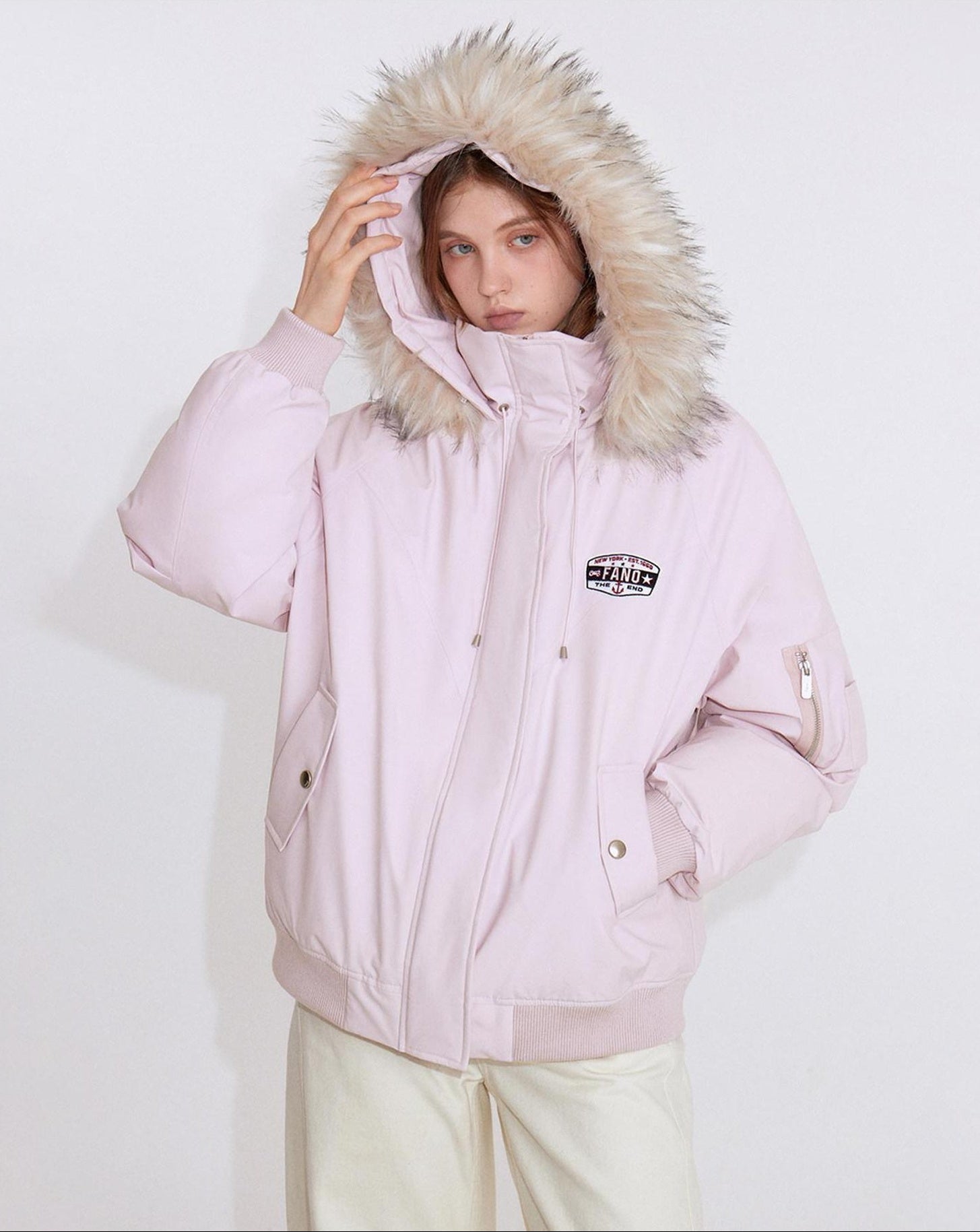 fano White Duck 90 Percent Down Removable Hood Casual Regular Women Pink Down Jackets