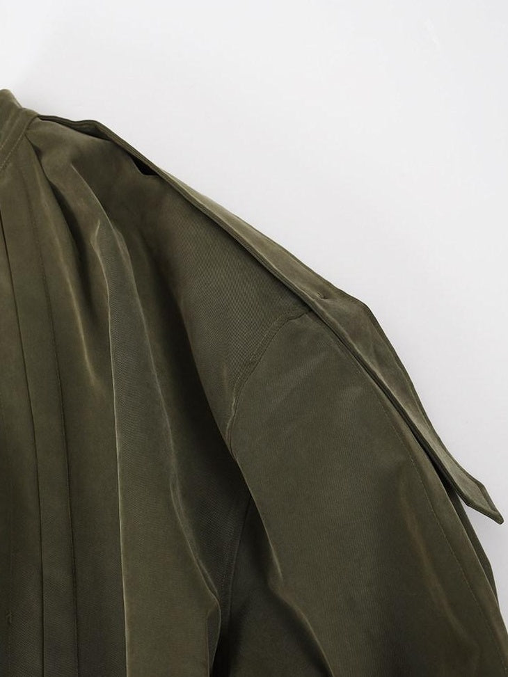 audreyyang Soft Modal Blend Casual Loose Cropped Zip Long Sleeve Women Olive Bomber Jackets