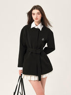 ikyou Versatile Belted Relaxed Fit Office Casual Women Polyester Black Blazers