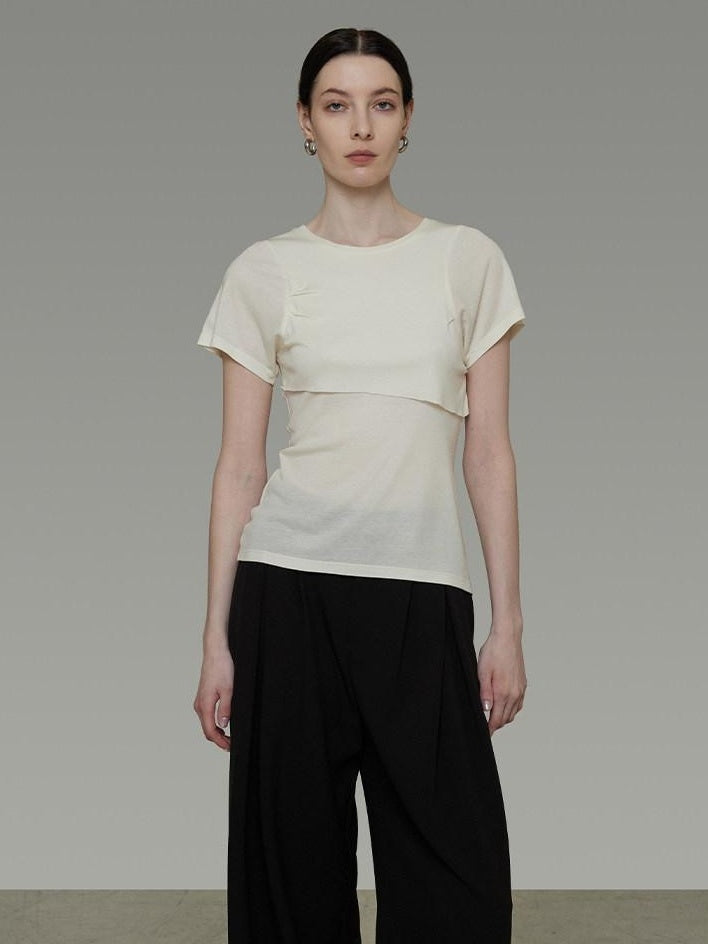 unspoken Soft Acrylic Slim Fit Crew Neck Minimal Office Women White Short Sleeve T-Shirts