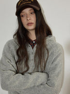 Lofi choose Soft Knit Button Front Loose Fit Commuter Womens Pullover Hoodie