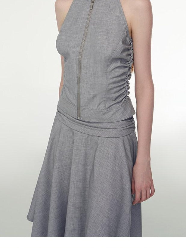 someone sometimes Chic Gray Cropped Top Midi Skirt Young Women S M L Top & Skirt Sets