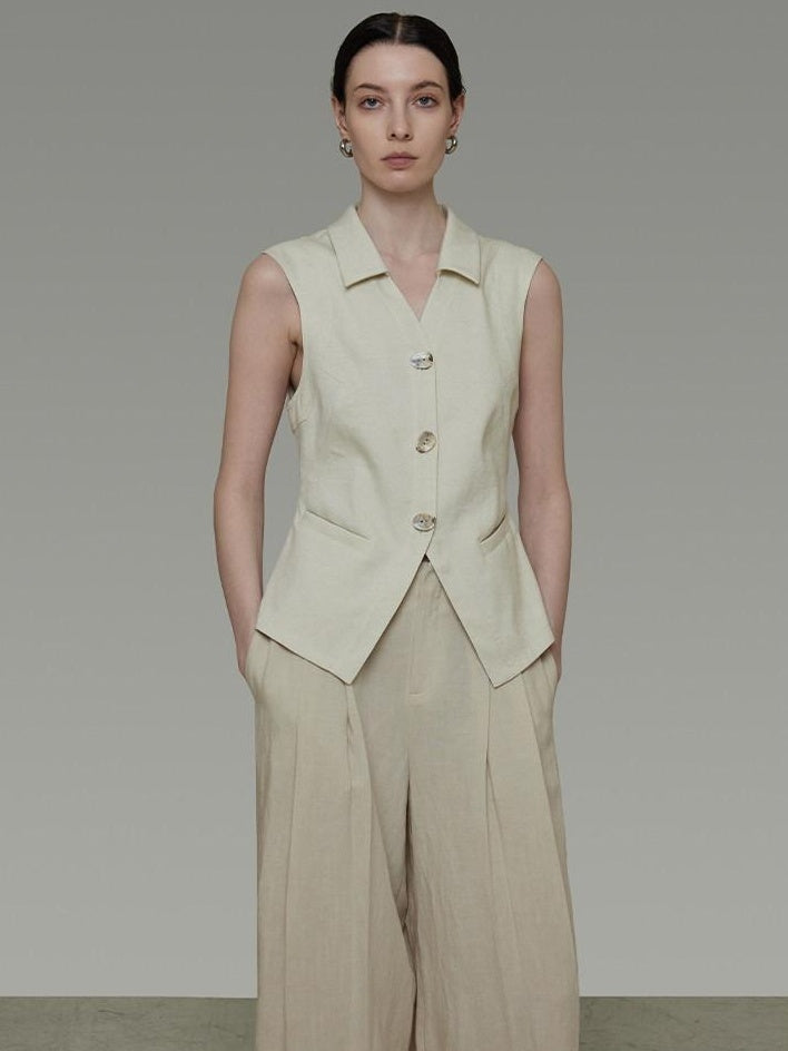 unspoken Breathable Polyester Linen Blend Loose Fit Button Front Office Women Vests